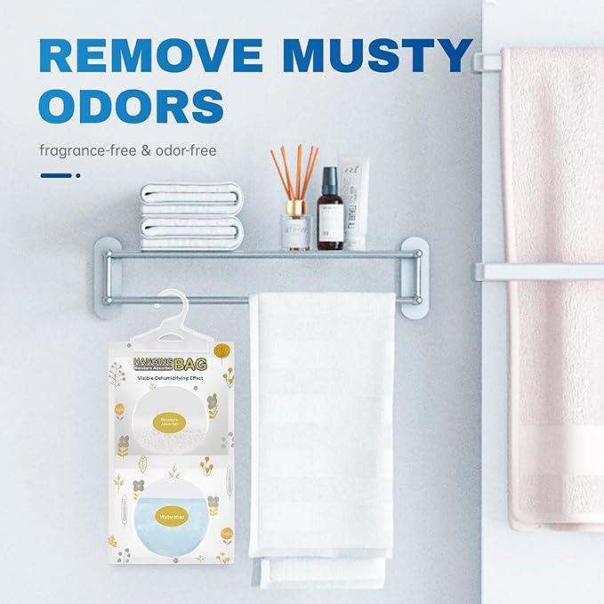 Vacplus Moisture Absorbers Packets, Fragrance Free 5 Pack, Humidity Packs, Dessicant Packets, Hanging Closet Dehumidifier Bags, Odor Eliminator for Bathroom 9.8OZ