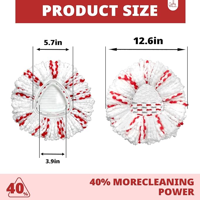 [2026 New Version] Mop Head Replacement - 40% More Cleaning Power，3 Pack Spin Mop Replacement Head for Easy Wring 1-Tank System, Easy Cleaning, Microfiber and Machine Washable