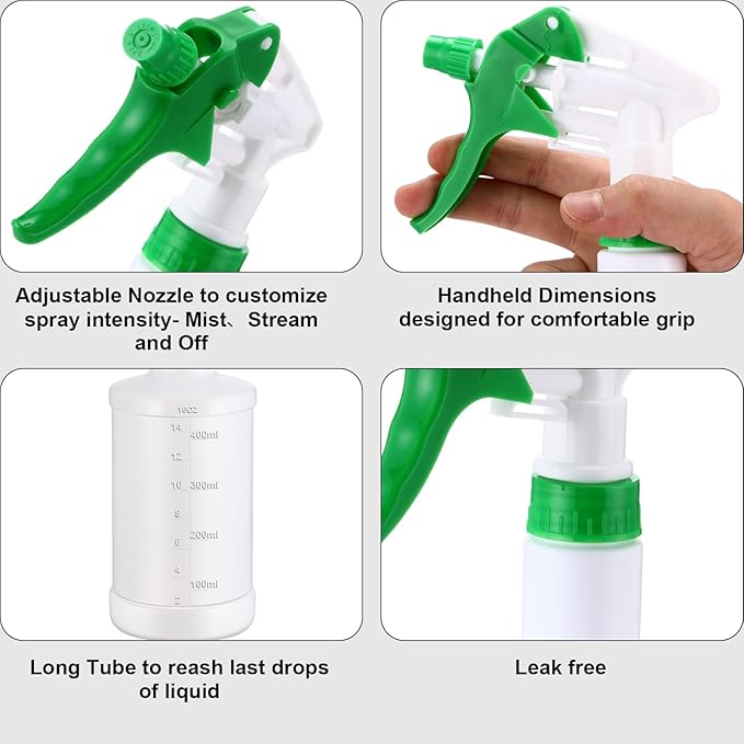 Eccliy 12 Pcs 16 Oz Plastic Spray Bottle, Adjustable Empty Reusable Sprayer for Cleaning, Planting, Water, Bathroom and Kitchen, BBQ, Commercial and Residential (Green,Measurement)