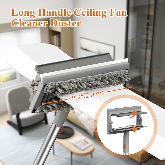 Ceiling Fan Cleaner Duster-78.7" Extendable Baseboard Cleaner Tool with Handle,4-in-1 Ceiling Fan Duster for Ceiling Fan Blades,Baseboard,Ceiling,Window,Floor,Wall-9 Reusable Pads