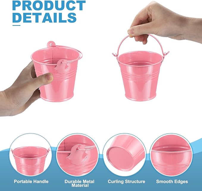 PATIKIL 2.7"x2.3" Small Metal Buckets with Handle, 12 Pcs Mini Galvanized Bucket Colorful Easter Buckets for Crafts Party Favors Decoration, Pink