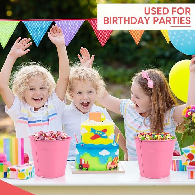 OBTANIM 7 Pack Pink Metal Buckets with Handle Galvanized Ice Pails for Plants, Succulents, Party Favors Organizing, Rustic Home Decor or Classrooms Pencil Storage (6 x 4.4 inch)