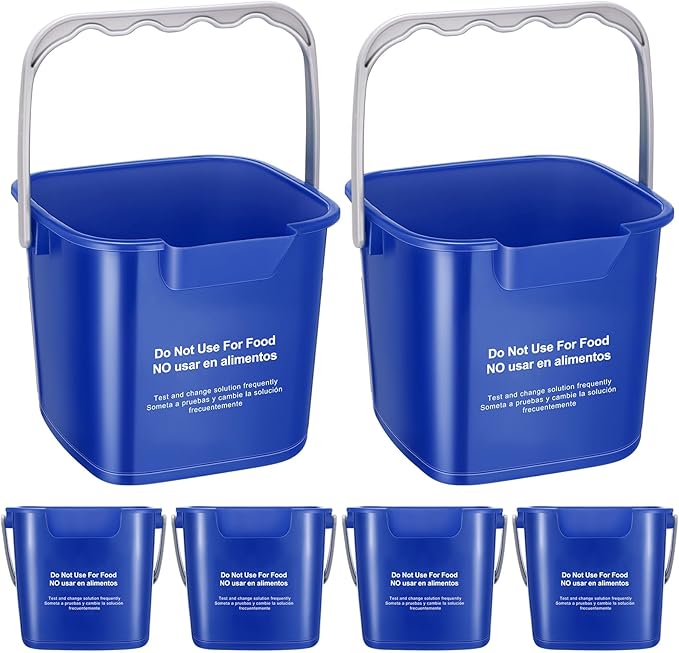 Roshtia 6 Pcs 6 Quart Cleaning Bucket Small Sanitizing Square Bucket Detergent Pail for Home Commercial Restaurant Kitchen Office School (Blue)