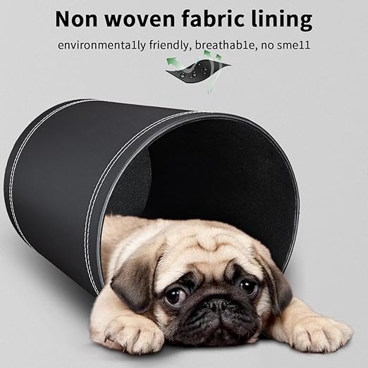 3 Pack Black Round PU Leather Wastebasket,Trash Basket,Small Trash Can Wastepaper Baskets Garbage Can Container Bins for Bathrooms,Home Decorative,Offices,Kids Rooms,Bedroom (Black)