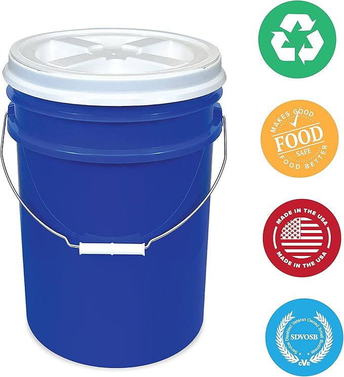 ePackageSupply 5 Gallon White Bucket with Gamma Seal Screw on Airtight Lid | Made in USA | Food Grade | Heavy-Duty | Durable 90 Mil All Purpose Pail | Easy Stack and Store | BPA Free (3 Count), Blue