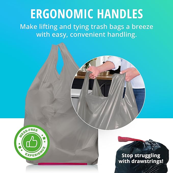 Hippo Sak - Tall Kitchen Garbage Bags with Ergonomic Handles - 13 Gallon Trash Bags Made from Recycled Ocean Bound Plastic - Super Strong and Leak Proof Tall Kitchen Trash Bags (90 Count)