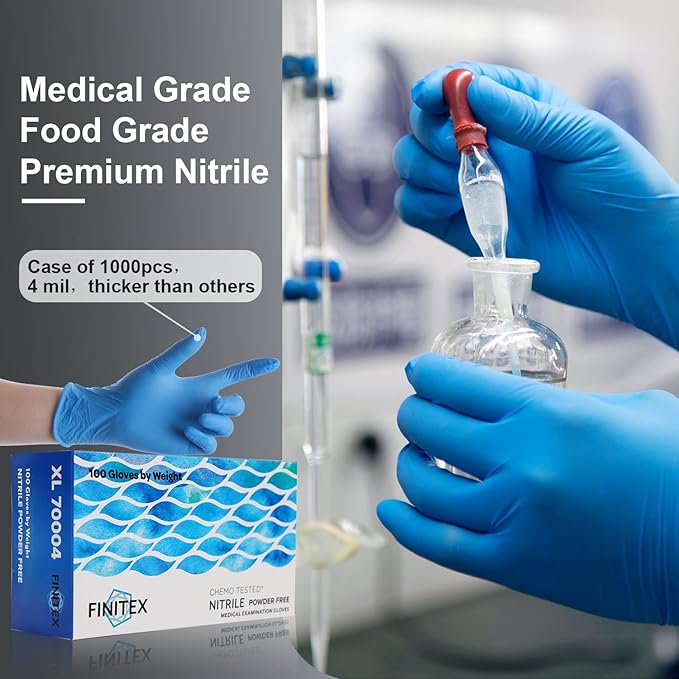 FINITEX Nitrile Disposable Medical Exam Gloves 4 mil Powder-free Latex-Free 100 PCS Examination Home Cleaning Food Gloves