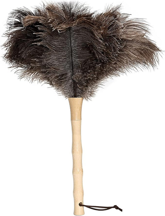 Ostrich Feather Duster 16 inch Feather Duster Fluffy Natural Genuine Ostrich Feathers with Wooden Handle and Eco-Friendly Reusable Handheld Ostrich Feather Duster for Cleaning Supplies