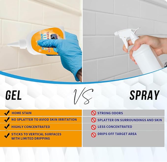 Home Stain Remover- Surface Stain Removal Gel Heavy-Duty Bathroom Cleaner for Shower Tiles, Grout, Caulk Washing Machine Seals - Thick Cling Formula, No Harsh Chemicals - 7.8oz