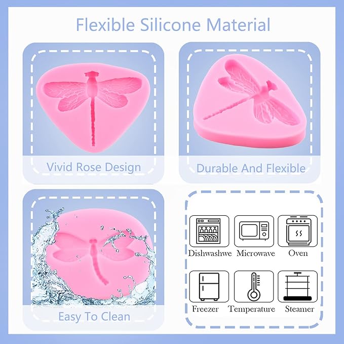 ZiXiang Dragonfly Silicone Candy Chocolate Fondant Molds For Cupcake Topper Chocolate Candy Polymer Clay Gum Paste Cake Decorating Set Of 4