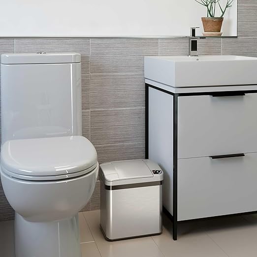 iTouchless 13 Gallon and 2.5 Gal Sensor Kitchen Trash Can with Lid and Bathroom Trashcan Combo Set, Stainless Steel Garbage Recycling Bins with Odor Filter for Home Office Garage Bedroom Living Room
