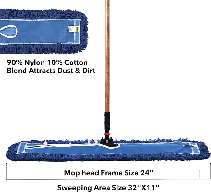 Matthew Cleaning 24'' Industrial Strength Cotton Dust Mop Refill Washable Replacement Heads for Residential & Commercial Use Fit Standard Dust Mop Frames, Hardwood, Laminate, Concrete Floors 6 Pack
