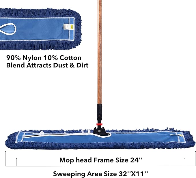 Matthew Cleaning 24'' Industrial Strength Cotton Dust Mop Refill Washable Replacement Heads for Residential & Commercial Use Fit Standard Dust Mop Frames, Hardwood, Laminate, Concrete Floors 12 Pack