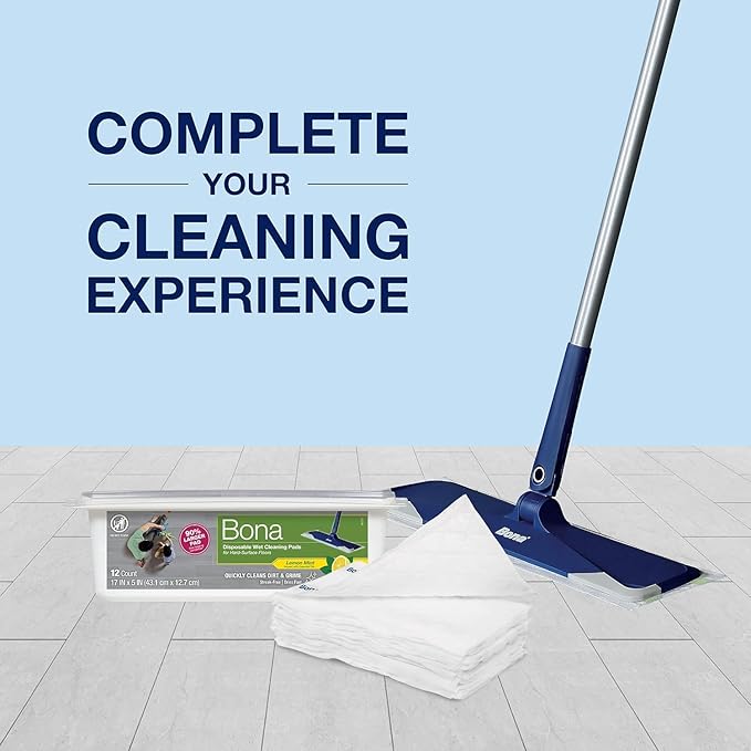 Bona® Disposable Wet Cleaning Pads for Hard-Surface Floors, Lemon Mint Scent 12 Count (Pack of 1)