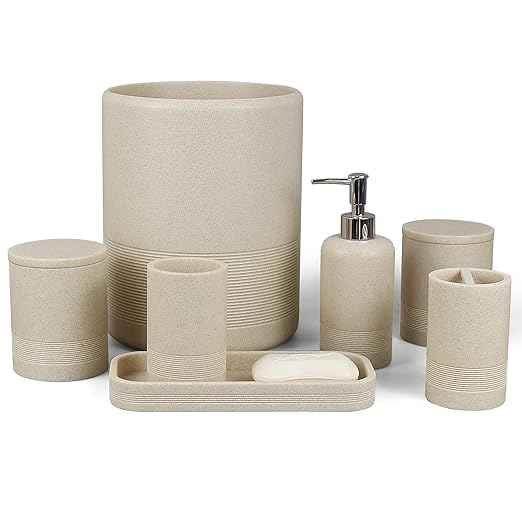 Modern Resin Trash Can Bin, Wastebasket for Bathroom, Kitchen, Office, Home, Beige