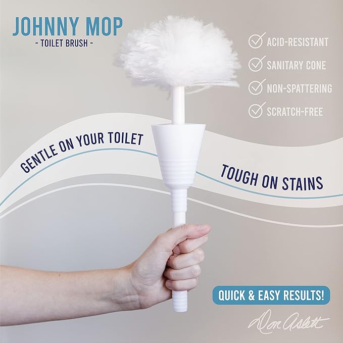 Don Aslett Johnny Mop | Set of 2 Toilet Brushes | 14" Handle to Easily Clean Toilet or Shower | Scratch Free Bowl Swab | Safe to Use with Your Favorite Toilet Bowl Cleaner
