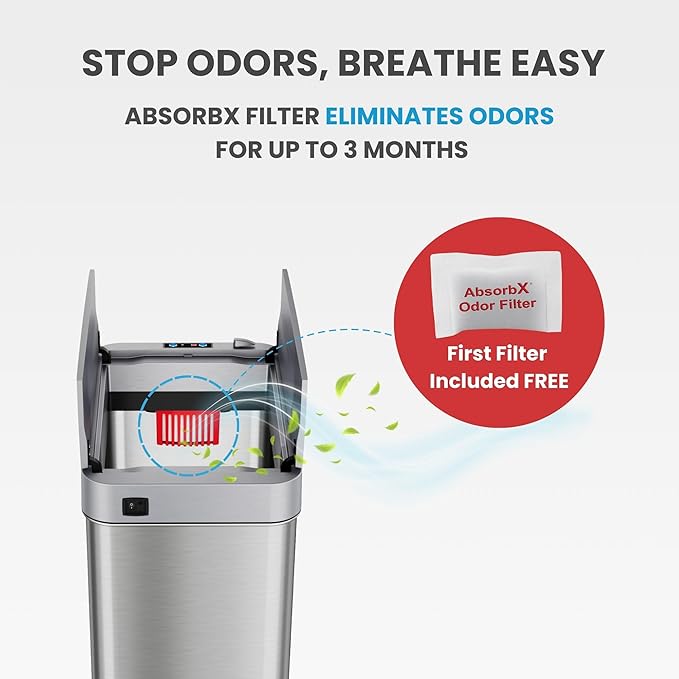 iTouchless 68 Liter / 18 Gallon Wings-Open Lid Sensor Kitchen Trash Can with Odor Filter, Dog-Proof Slim Automatic Large Capacity Stainless Steel Garbage Recycling Bin for Home Office Business Garage