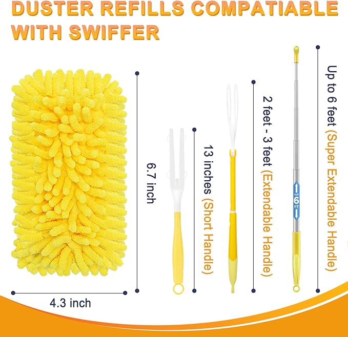 KeFanta Reusable Duster Refill for Swiffer, 360° Heavy Duty Duster Refills 8Pcs with 1 Handle, Washable Microfiber Dusters for Cleaning