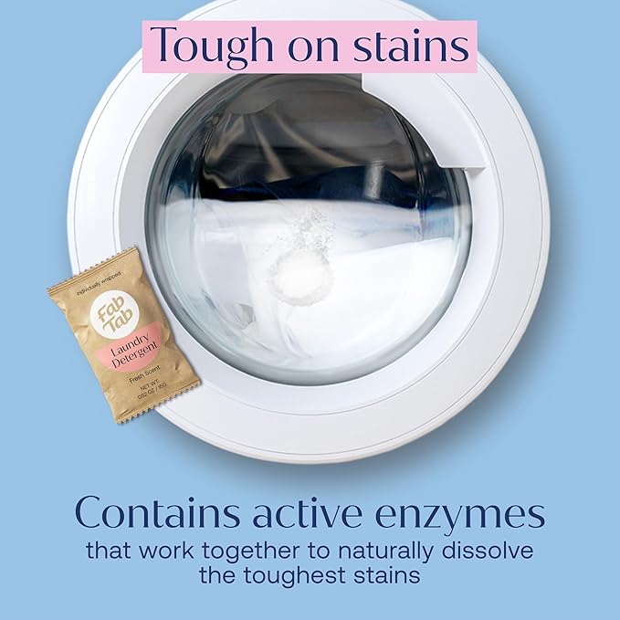 Fab Tab Laundry Detergent Tablets, Plant-Based Formula, Removes Tough Stains, Plastic-Free Alternative to Pods, All Washing Machines (12 Count, Floral)