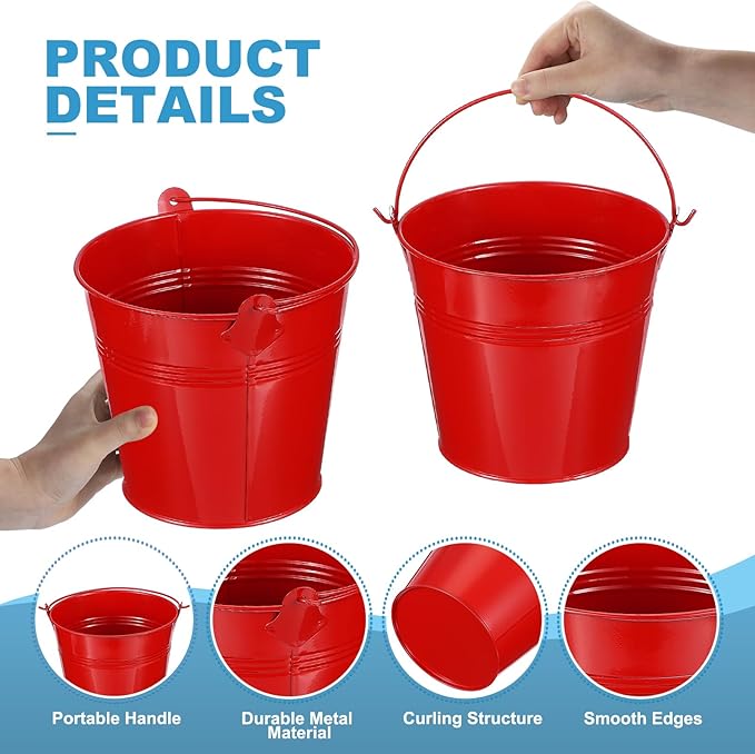 PATIKIL 5.1"x4.7" Small Metal Buckets with Handle, 12 Pcs Mini Galvanized Bucket Colorful Easter Buckets for Crafts Party Favors Decoration, Red