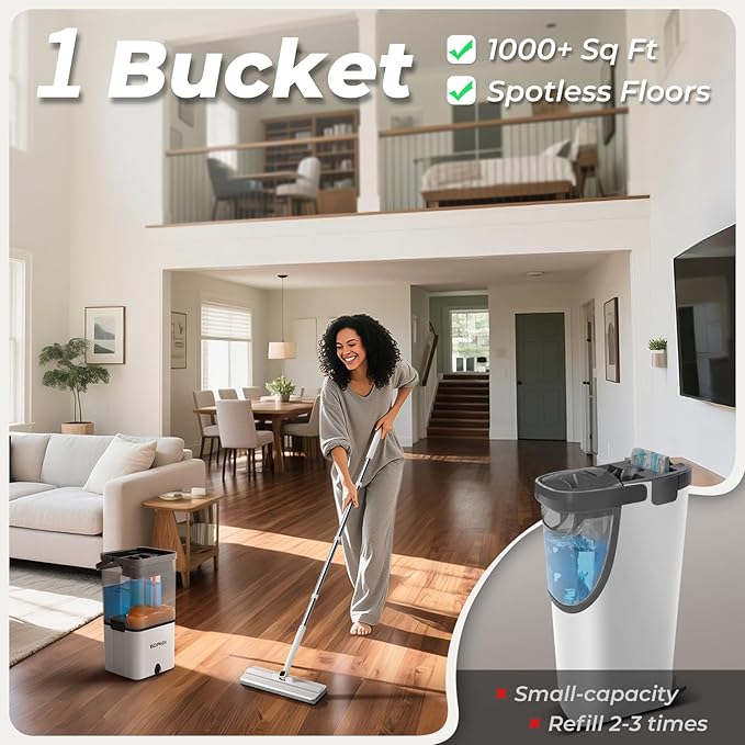 Mop and Bucket Set, Flat Microfiber Mops for Floor Cleaning, Wall Cleaner Mop and Bucket System with Wringer, Wet and Dry Use