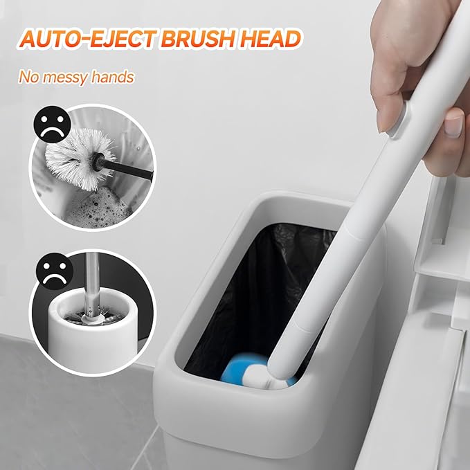Disposable Toilet Brush,Wall Mounted Disposable Toilet Bowl Cleaner Wand,Automatic Pop-Out & Close Toilet Scrubber with Holder 8 Cleaner Refill Pads 360° Deep Clean for Bathroom Cleaning