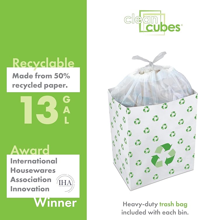 13 Gallon Disposable Pop-Up Trash Cans (6-Pack) with Fitted Bags – Foldable Garbage & Recycling Bins for Parties, Events & Kitchen (Recycle, 17" H x 13.5" W x 10" D)