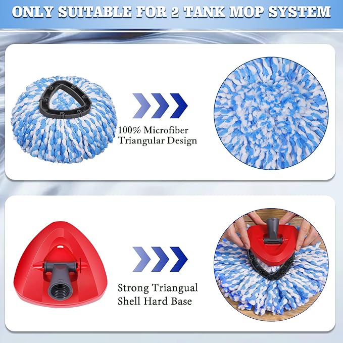 4 Packs Spin Mop Replacement Heads Compatible with Oceda RinseClean 2-Tank System, 4-Section Rotatable 30-58" Mop Handle,Mop Scrub Brush and Base Combo Set,Mop Refills Easy to Replace and Cleaning