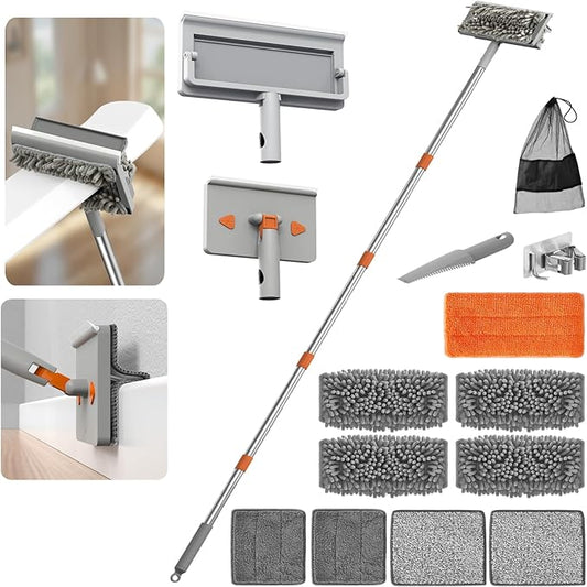 Ceiling Fan Cleaner Duster-78.7" Extendable Baseboard Cleaner Tool with Handle,4-in-1 Ceiling Fan Duster for Ceiling Fan Blades,Baseboard,Ceiling,Window,Floor,Wall-9 Reusable Pads