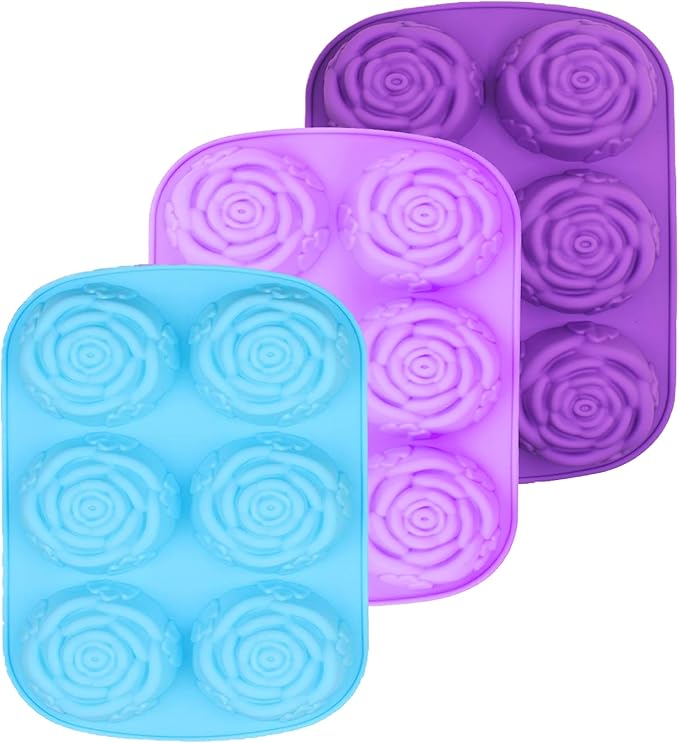 6 Cavity Rose Flower Silicone Mold for Cake Chocolate Candy Cupcakes Pudding Muffins Ice Cube Soap Making 3PCS