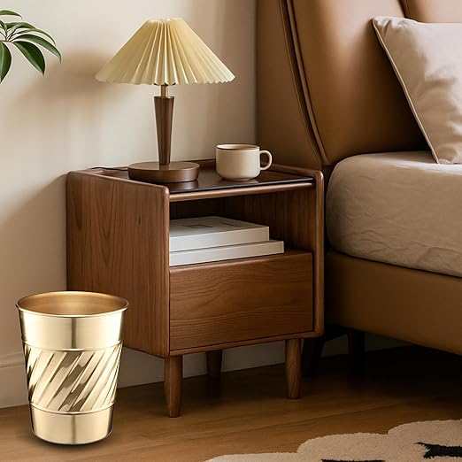 Monarch Abode Brushed Gold Handcrafted Wave Embossed Metal Wastebasket for Home Office, Decorative Waste Basket, Modern Bathroom Garbage Can, Durable & Decorative Trash Bin, Brushed Gold Trash Can