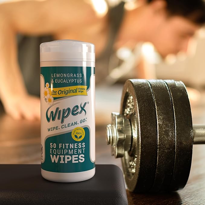 Wipex Original Fitness Equipment Wipes - Natural Plant Based Gym Wipes, Clean Surfaces at Home or Gym, Use as a Yoga Mat Cleaner, Peloton Cleaners - Lemongrass & Vinegar, 50 Count (Pack of 3)