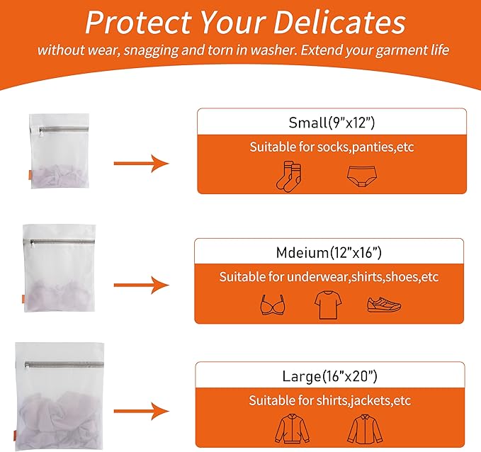 Polecasa 3Pcs 9 x 12 Inches Extra Durable Fine Mesh Laundry Bags with Sturdy Zipper for Delicates, Socks, Protect Clothes in Washing Machine, Laundry Room Essentials for College, Dorm (3 Small)