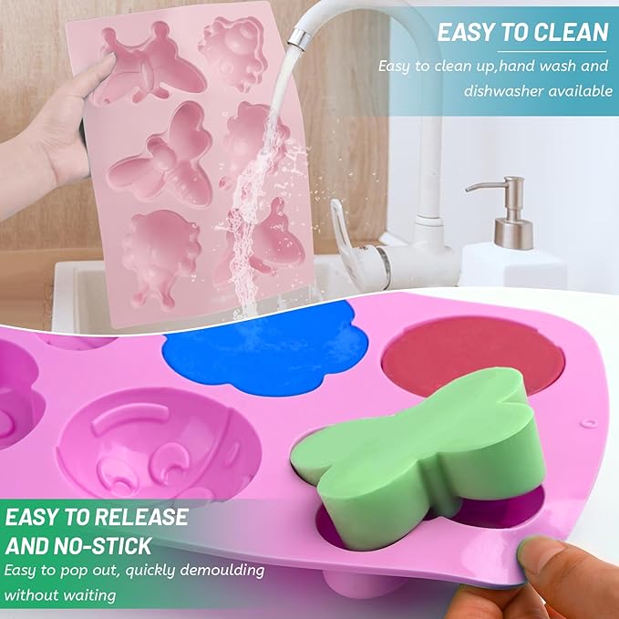 Sakolla Insect Silicone Molds Soap 2pcs 6-Cavity Dragonfly Butterfly Ladybug Shape Silicone Molds for Soap Making DIY Baking Mold for Lotion Bars, Chocolate, Candy, Muffin, Biscuit, Cookie Pans