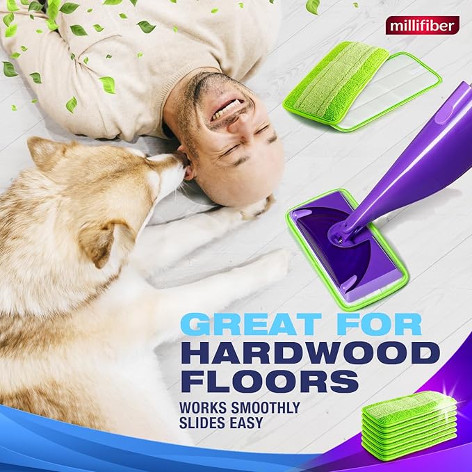 Reusable Mop Pads Compatible with Swiffer WetJet (4 Pack) - Microfiber Mop Refill for Wet Mopping Cloths - Hardwood Floor Cleaning Spray Pads Reusable Replacements - Green