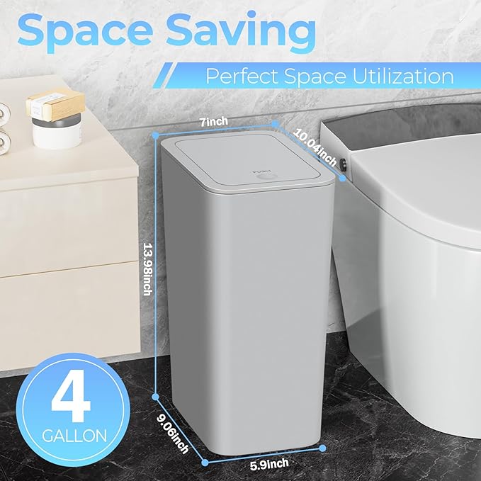 3 Pack 4 Gallon Bathroom Small Trash Can with Lid, 15L Slim Garbage Bin Wastebasket with Pop-Up Lid for Bedroom, Office, Kitchen, Dorm, Fits Under Desk