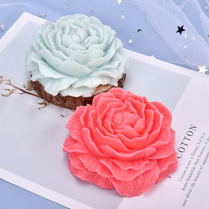 2 Pack Peony Flower Soap & Candle Mold - Silicone 3D Molds for Candy & Home Decor - Resin Casting & Making Molds
