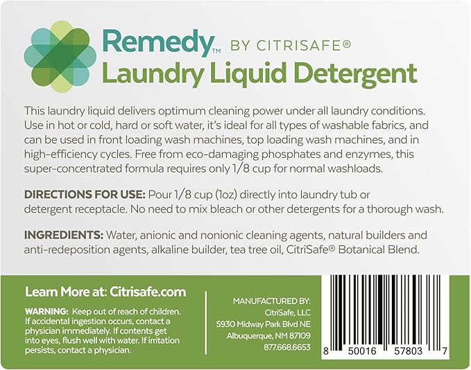 Remedy Laundry Liquid Detergent - Environmentally-Friendly Concentrated Laundry Detergent for Dirt and Mold - 32oz