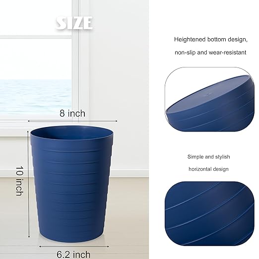 UUJOLY Small Bathroom Trash Can Wastebasket, Plastic Garbage Bin Container Basket for Bathrooms, Laundry Room, Kitchens, Offices, Kids Rooms, Dorms, Navy Blue, 1.8 Gallon
