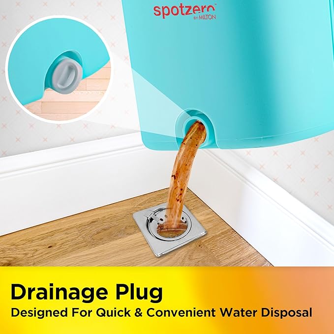 Spotzero by Milton Flat Mop and Bucket with Wringer Set, 5L – 360° Spin Mop for Floor and Wall Cleaning, Adjustable Handle, Easy Wring System, Includes 2 Reusable Microfiber Pads