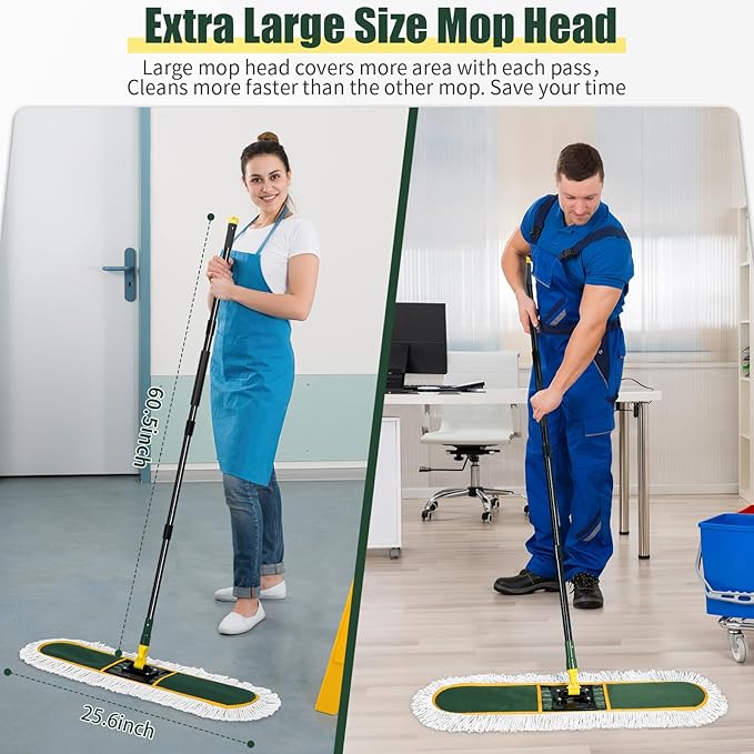 24" Commercial Dust Mop Replacement Padsfor Cleaning Office Garage Hardwood Warehouse, 2 Pack ,Green
