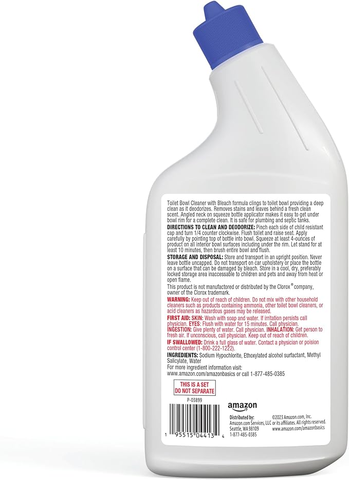 Amazon Basics Toilet Bowl Cleaner with Cling Action Formula, Bleach, Fresh Scent, 24 Fl Oz, Pack of 1