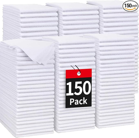 HOMERHYME White Microfiber Cleaning Cloth, 150 Pack Shop Towels All-Purpose Cleaning Rags, Bulk Lint-Free Washcloth Reusable Microfiber Towels for Cars Mechanic Garage & Housekeeping 11.5"*11.5"