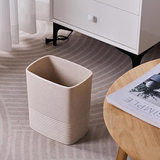 Beige Sand Stone Small Bathroom Trash Can 2 Gal(7 Liter), Heavy Sturdy Small Kitchen Garbage Can,Living Room Bedroom Trash Can, Decorative Wastebasket for Home, Garden, Office, Perfect for Toilet Side