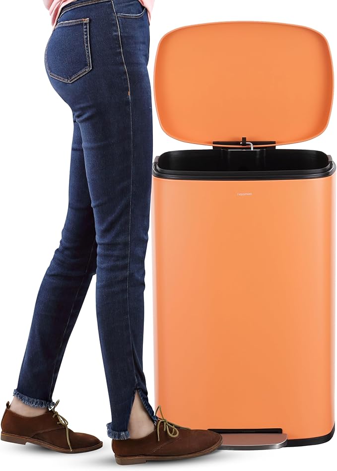 happimess HPM1006K Connor Rectangular 13.2-Gallon Trash Can with Soft-Close Lid and Free Mini Trash Can, Carrot Cake, Fingerprint Resistant, Modern, Minimalistic for Home, Kitchen, Bedroom, Bathroom