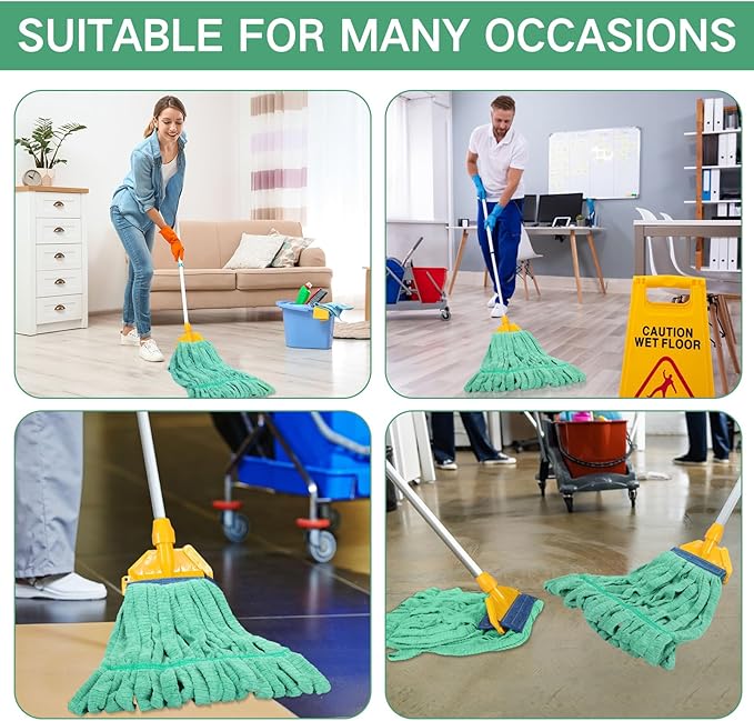 Lallisa 4 Pcs Commercial Mop Head Replacement Tube Microfiber Industrial Looped End Mop Heads Refill for Floor Cleaning for Home Commercial Industrial Use(Large,Green)