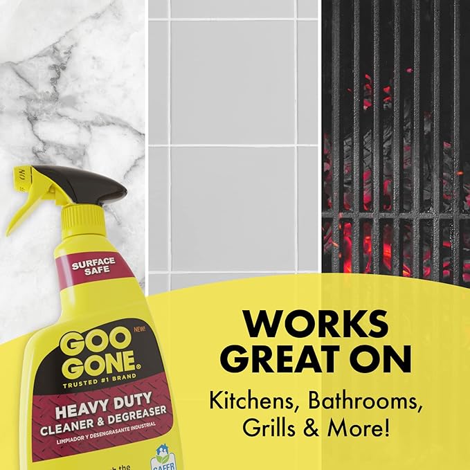 Goo Gone Heavy Duty Cleaner & Degreaser Spray With Microfiber Cleaning Towel – Cuts Through Tough Grease, Oil & Grime - 32 Oz (2 Pack + Towel)