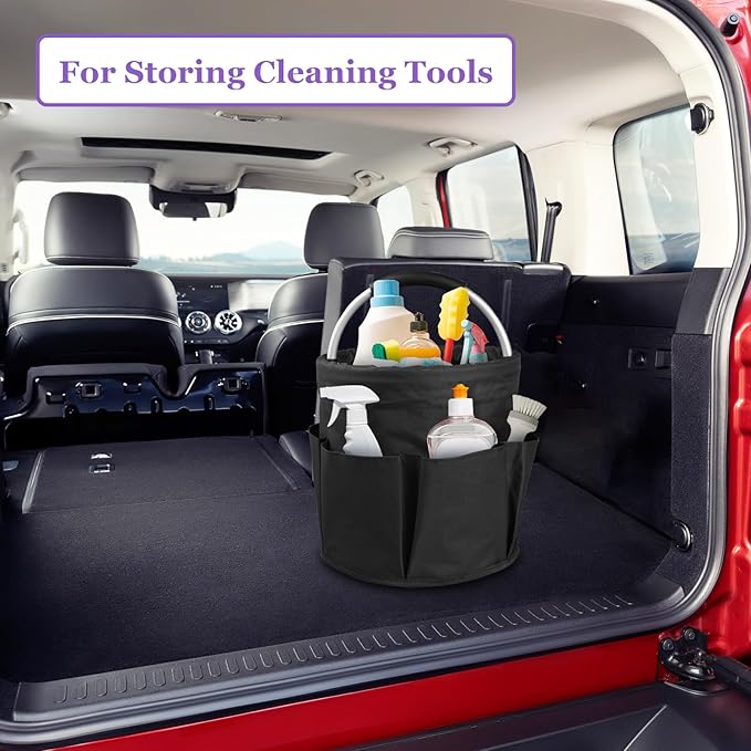 2Pcs Collapsible Cleaning Caddy with Handle, 17L Foldable Cleaning Supply Caddy, Bucket Tool Organizer in 600D Oxford Fabric, Multifunctional Storage Basket for Cleaning, Traveling, Black