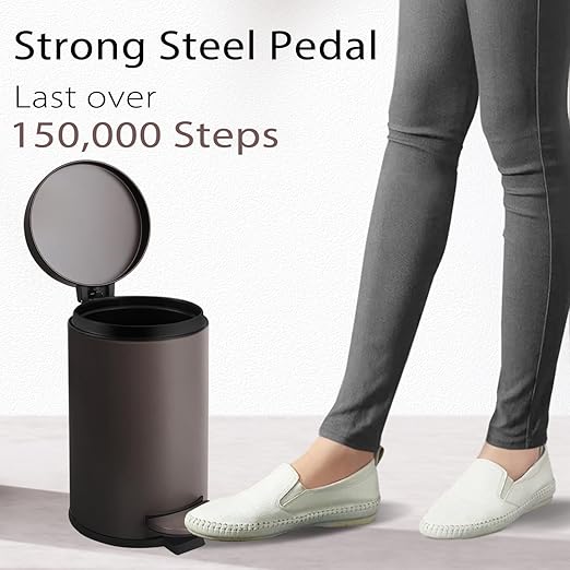 TIPGO Small Trash Can with Lid Soft Close, 4.5 Liters / 1.2 Gallon Bathroom Garbage Can, Mini Step Trash Bin, Stainless Steel Wastebasket for Bathroom, Bedroom, Office (Brown)