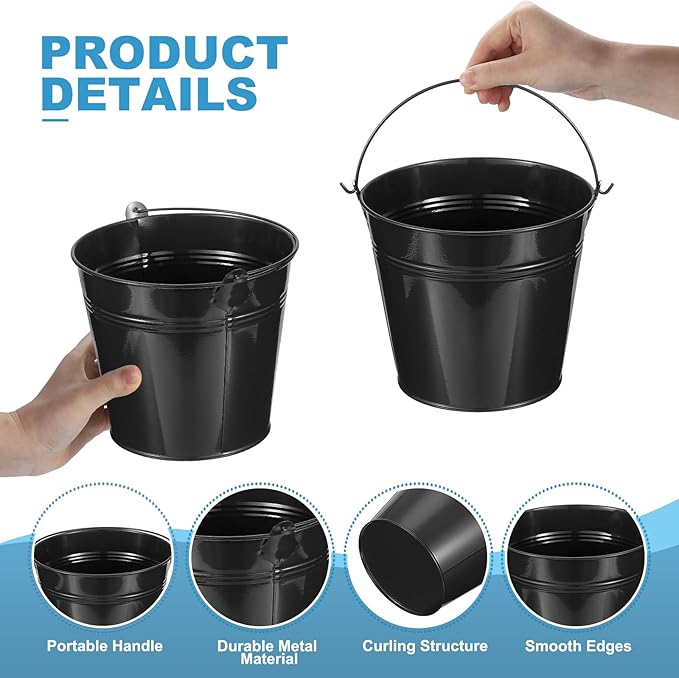 PATIKIL 5.9"x5.1" Small Metal Buckets with Handle, 6 Pcs Mini Galvanized Bucket Colorful Easter Buckets for Crafts Party Favors Decoration, Black
